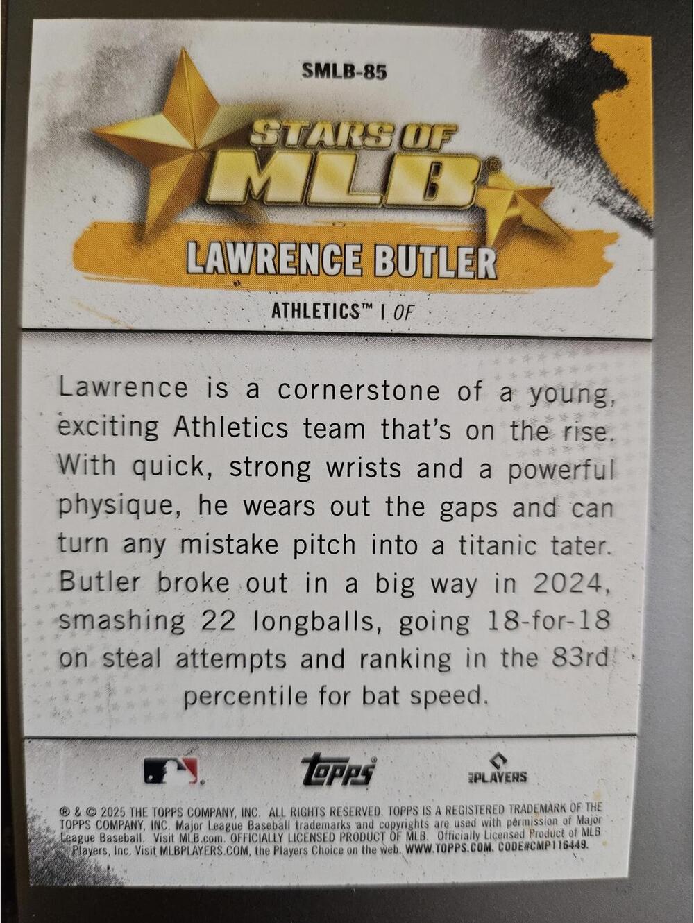 2025 Topps Update Stars of MLB - Lawrence Butler #SMLB-85 - A's - Picture 2 of 2